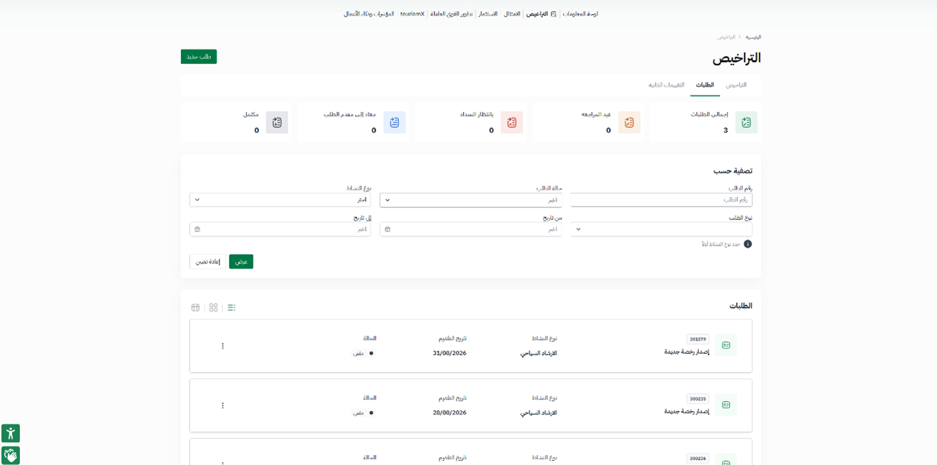 متابعة حالة الطلب — دعم رخصة الارشاد السياحي